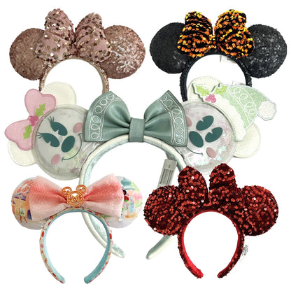 2025 Disney Solid Color Minnie Mouse Ear Headband Large Sequin Hairbands Party Christmas Halloween Cosplay Costume for Girls