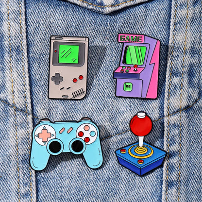 4pcs Cartoon Game Console Enamel Brooch Lapel Pin Vintage Handheld Game Controller Electronic Fun Metal Badge Punk Jewelry Gift