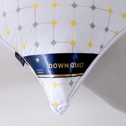 Quilted Down Pillow Soft White Single Pillow with Geometric Pattern Hotel-Quality Bed Pillow