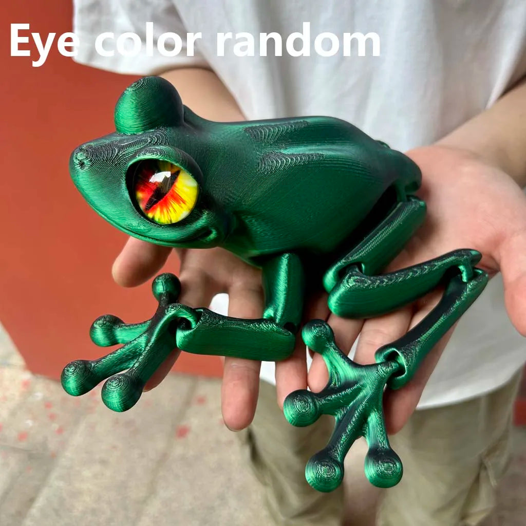 3D Printed Frog Statue, Flexible 3D Printed Animal, Fidget Action Figures for Home Office Desk Decor