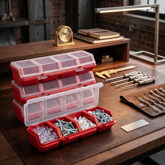 TINSOL Multi-Compartment Organizer Box for Screws Small Parts Durable Plastic Hardware Nuts Bolts Jewelry Bead Storage Case