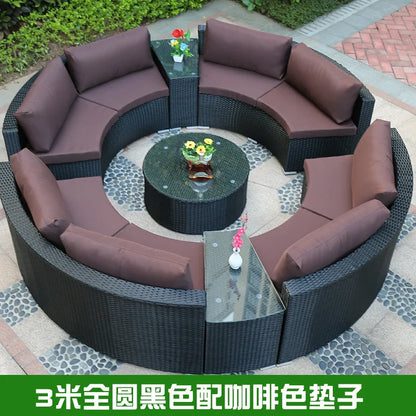 Outdoor round rattan sofa combination garden courtyard semi-circular rattan chair sofa outdoor hotel curved living room sofa