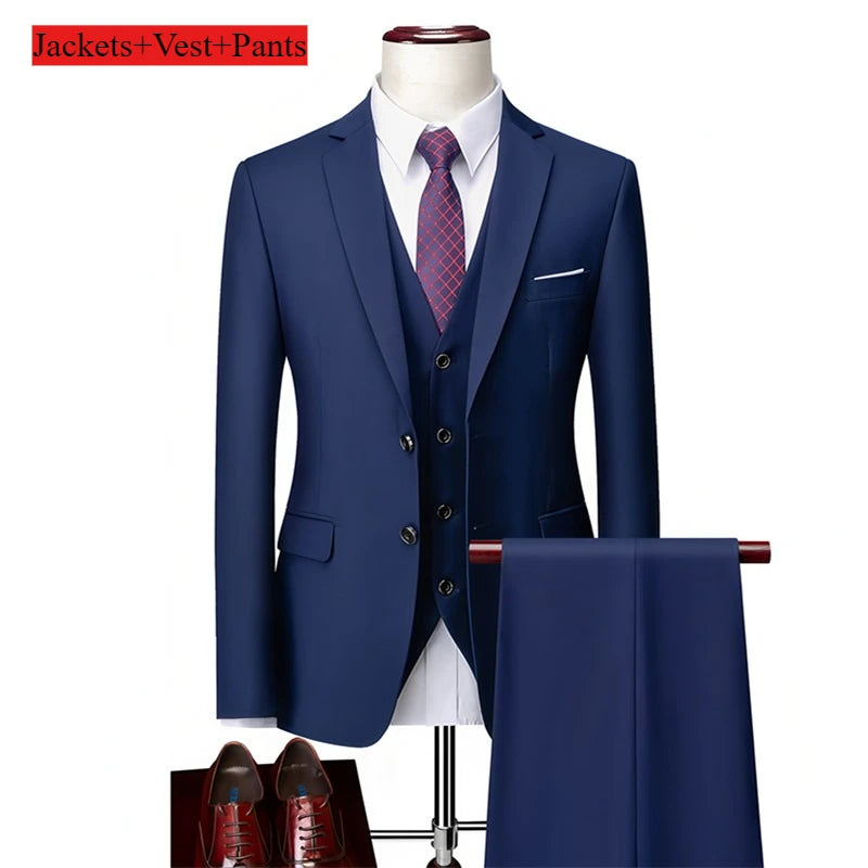 Classic Wedding Tuxedos Casual Solid Suits Slim Fit 3/2 Pieces Groomsmen Suit Male Formal Business Men Clothing