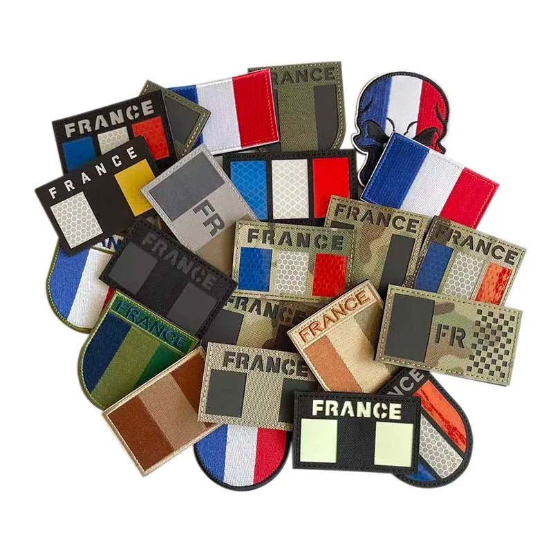 France Flag Patch Clothes Applique Embroidery Morale Emblem,IR Reflective Patches Military Armband Stickers Tactical Badge