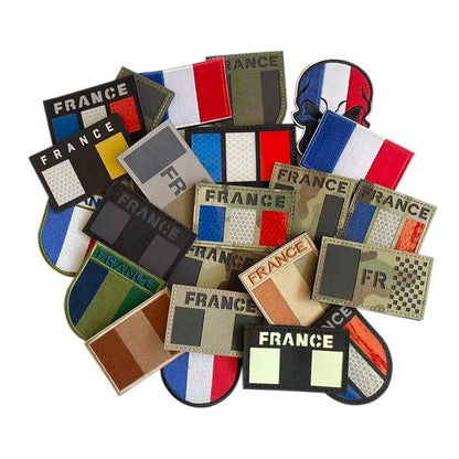 France Flag Patch Clothes Applique Embroidery Morale Emblem,IR Reflective Patches Military Armband Stickers Tactical Badge