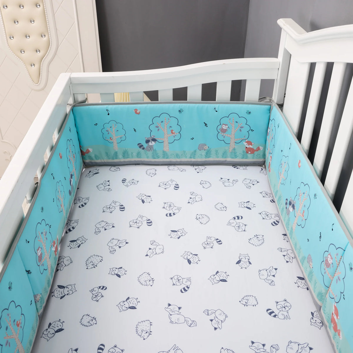 Crib Rail Cover Set and Baby Crib Liner  Baby Bumperless Crib Cot Protector Infant Bebe Bedding Set