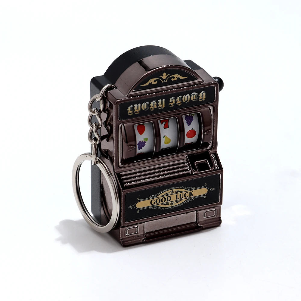 Mini Gambling Slot Machine Key Chains Creative Arcade Pocket Fruit Lucky Jackpot Gadget Antistress Toy Funny Games Keychain Ring