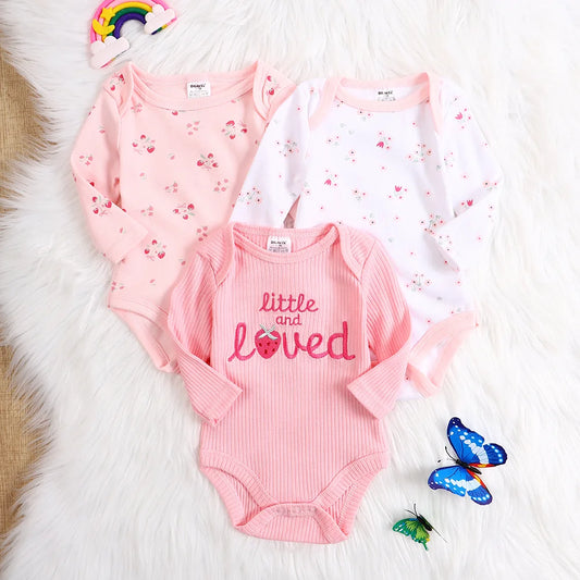 3PCS Baby Girl Onesie New Style Baby Girl Clothes Spring/Autumn Long-Sleeved Onesie Cotton Fabric Suitable for 0-9 Months