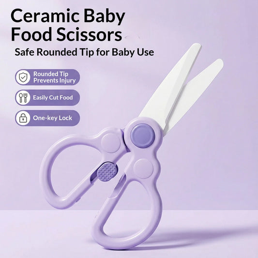 Baby Food Scissors with Ceramic Blades – Portable Toddler Meal Cutter for Meat & Vegetables, Infant Food Grinder Set with Storag