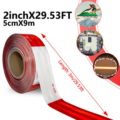 Reflective Safety Tape DOT-C2 PET Material Red & White Waterproof Sunscreen Strong Reflection Warning Tape for Safety