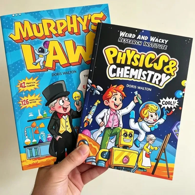 2PCS Kids Educational Comic Book Set Physics & Chemistry  Murphy's Law Fun Science Life Wisdom Gift for Boys Girls English Books