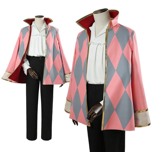 LOUN Anime Howl Cosplay Costume, col montant, Everak avec coussinets initiés, chemise blanche douce, pantalon élastique noir,