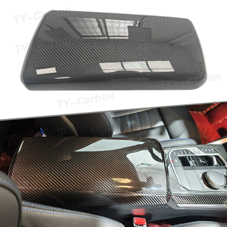 Dry Carbon Fiber Interior Armrest Box Panel Cover Interior Panel Trim Piece For BMW G42 M240I M2 G87 M3 G80 M4 G82 G20 G22 G26
