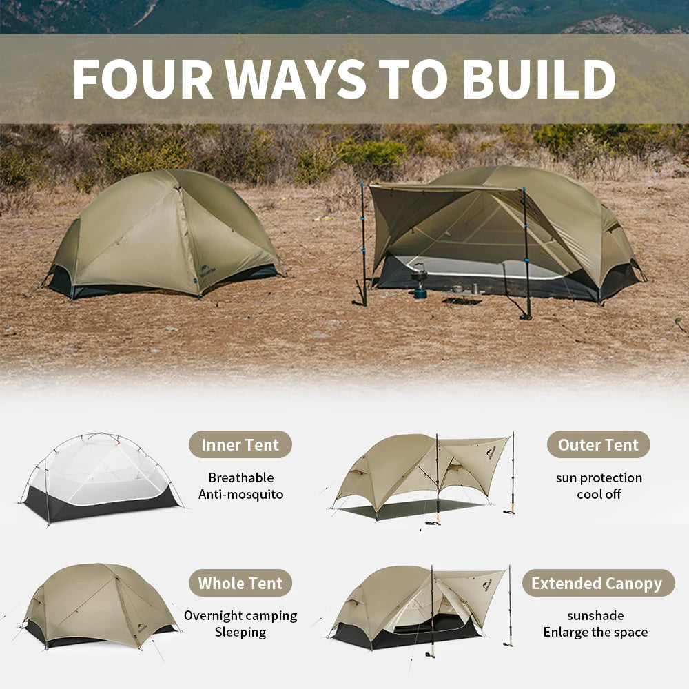 Naturehike Mongar UL PRO 1-3 People Tent 20D Ultralight Travel Waterproof Hiking Survival Outdoor Camping Portable Sun Shelter