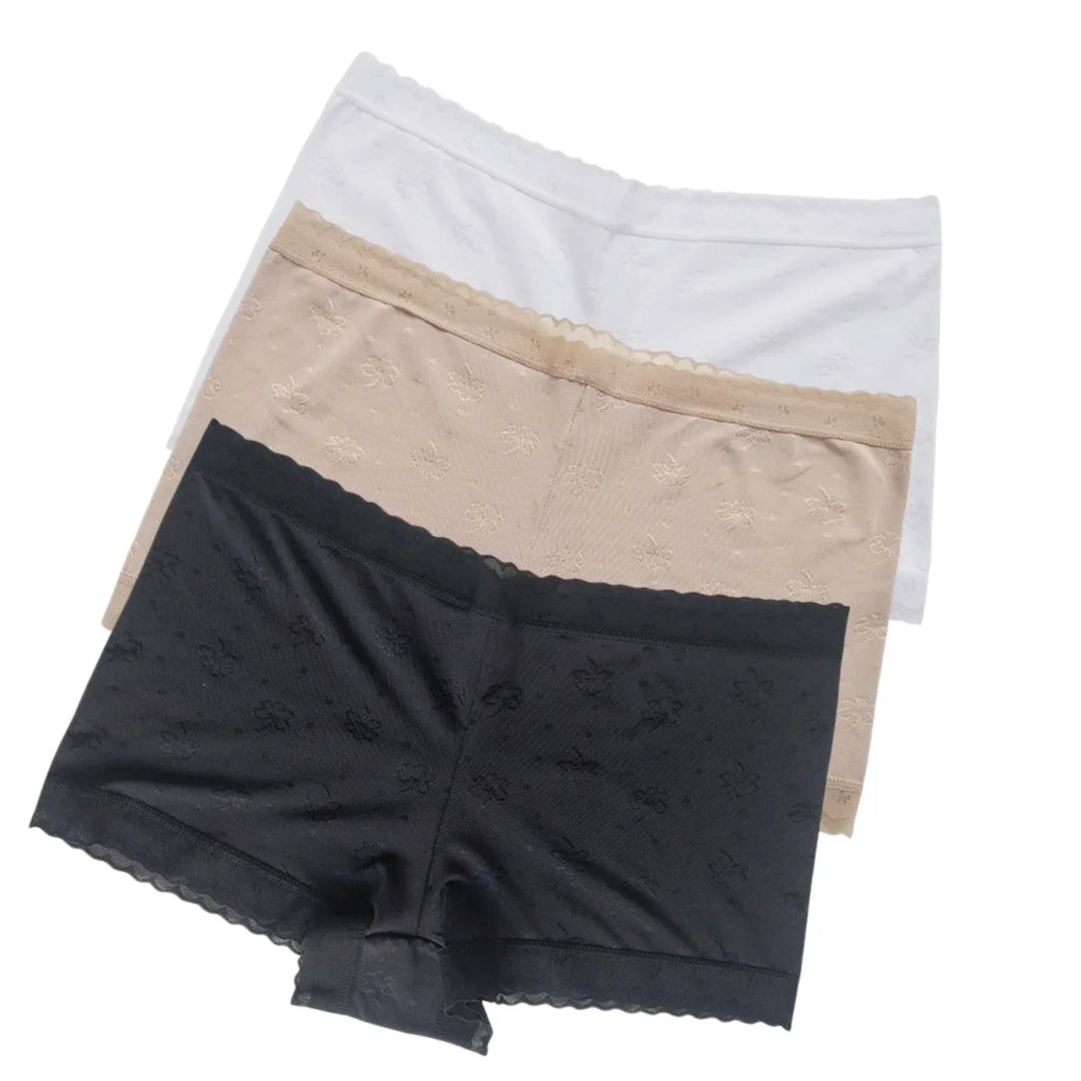 3Pcs/Set Ice Silk Boyshort Women Low Waist Panties Female Underpants Solid Color Lace Underwear Sexy Lingerie M-XL Boyshorts