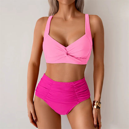 High Waist Women’s Two Piece Swimsuit Female Bikini Swimwear Beach Surfing Brazilian Classical Bathing Suits Ladies 2025