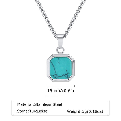 Trendy Pendant Necklaces for Men,Square Natural Stone Stainless Steel Necklaces,Hip Hop Healing Jewelry Gifts for Husband Dad