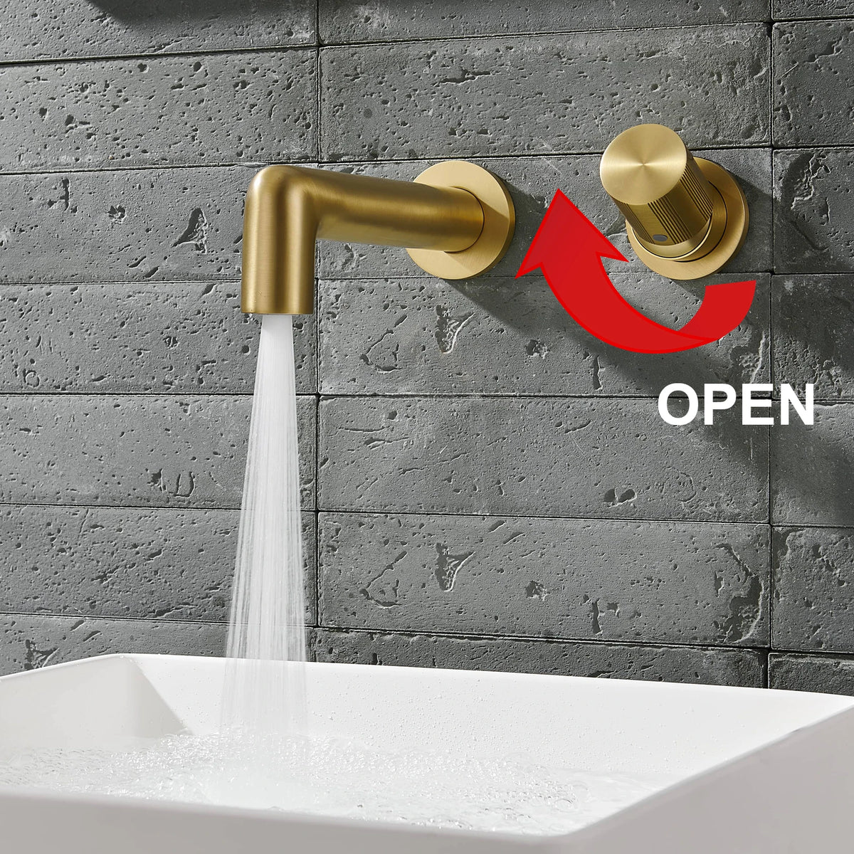 AITANA Brushed Gold Brass Wall Mounted Bathroom Faucet Single Handle Adjustable Water Pressure Hot And Cold Basin Mixer Tap