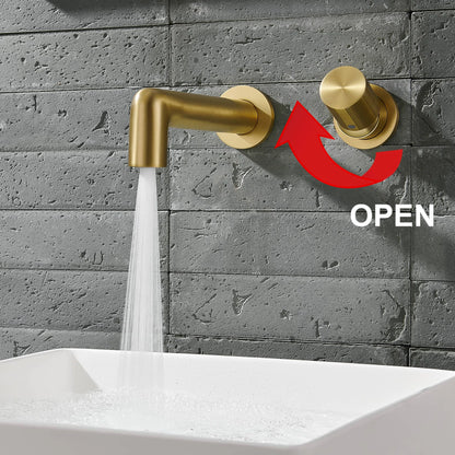 AITANA Brushed Gold Brass Wall Mounted Bathroom Faucet Single Handle Adjustable Water Pressure Hot And Cold Basin Mixer Tap