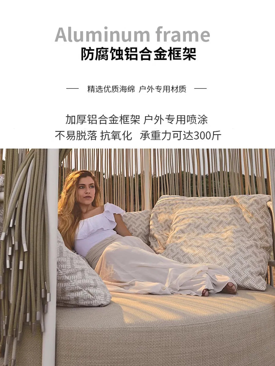 Outdoor bed Garden courtyard Round sofa bed Hotel resort Open-air creative rattan recliner Waterproof and sunscreen