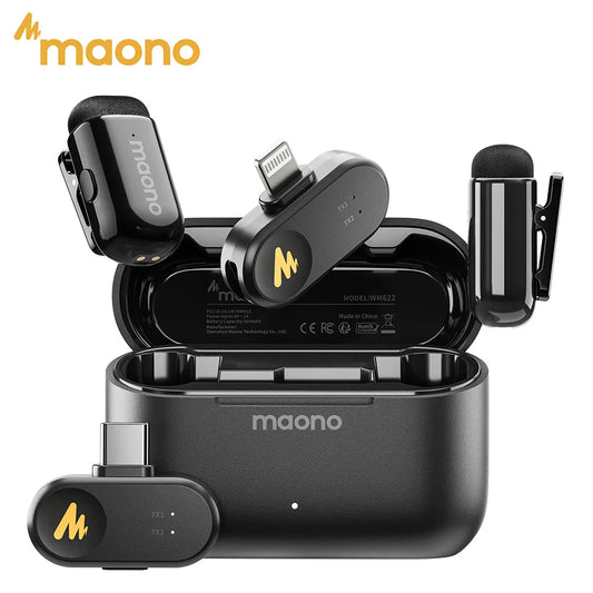 MAONO T1 Mini Pro AI Wireless Lavalier Microphone for iPhone Type C Mini Microphone with Charging Case for Audio Video Recording