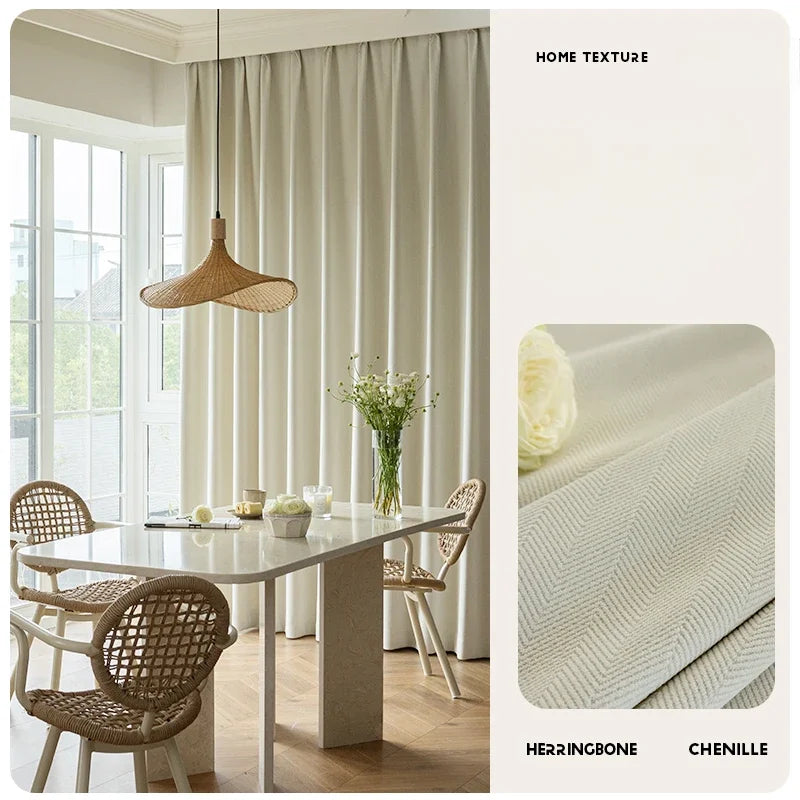American Vintage Olive Green Chenille Blackout Curtains High-end Herringbone Thickened Custom Curtains for Living Dining Bedroom