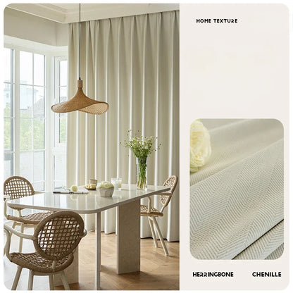 American Vintage Olive Green Chenille Blackout Curtains High-end Herringbone Thickened Custom Curtains for Living Dining Bedroom