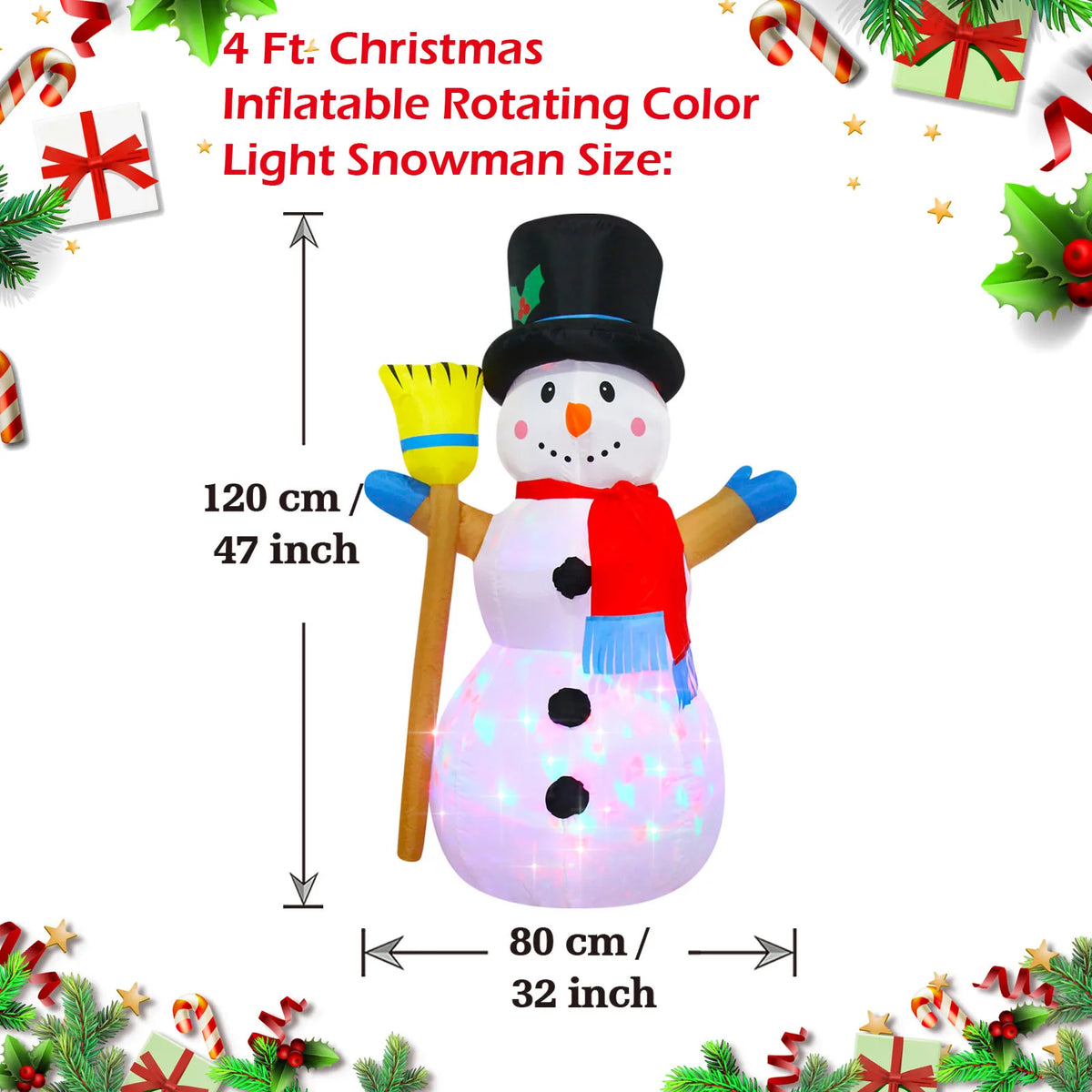 Christmas Inflatable Decorations - Gingerbread Man, Glowing Snowman, Branch Snowman, Gift Bag Snowman LED Light Lawn Decorations