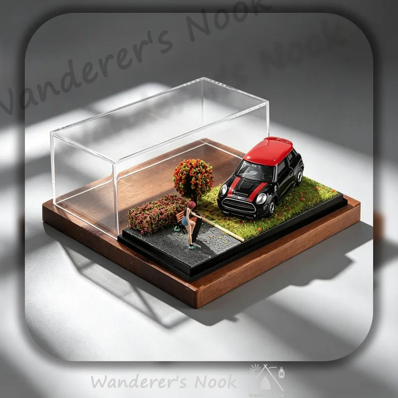 New 1:64 Car Model Scene Display Box Trendy Model Ornament Spring Summer Autumn Winter Four‑Season Grass Base Home Decorations