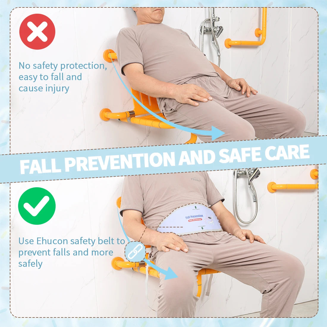 Ehucon Safety Seat Strap Shower Chair Seat Anti-slip Belt Universal Bath Buckle Strap Nursing Care Supplies for Disabled Patient