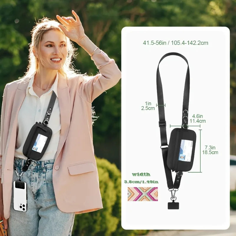 Trend Stripes Diagonal Cross Mobile Phone Lanyard Strap with Multifunctional Wallet Portable Storage Bag for Travel Anti Loss