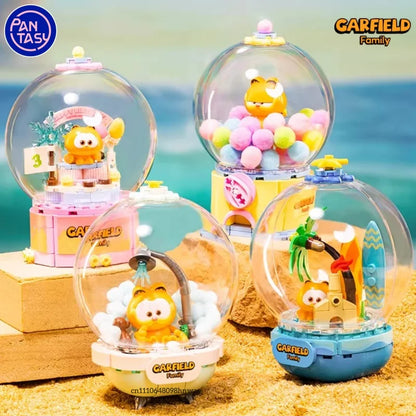 Pantasy Garfield Crystal Ball Series Fun Gashapon Machine Building Block Puzzle Model Desktop Ornament Children's Gift