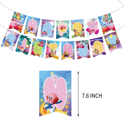 Hot kawaii Star Kirby Birthday Party cutlery plate Disposable Banner Cake Topper Hanging Flag Kirby‌ Balloon Birthday Decoration
