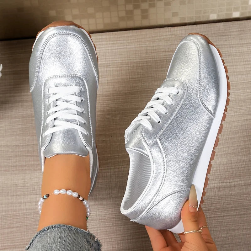 2026 Fashion Women's Sneakers Golden Silver Luxury Girls Walking Shoes Spring/autumn Casual Comfortable Flat Vulcanized Shoes