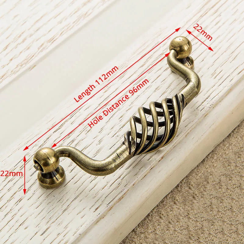 Vintage Antique Bronze Cabinet Handles Hollow Out Birdcage Handles Drawer Knobs Wardrobe Door Pullers Furniture Handle