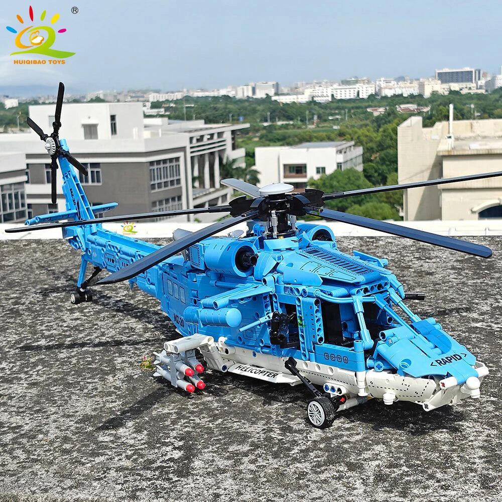 HUIQIBAO 1389PCS Military Helicopter Gunship Building Block Set for Children Airplane Bricks Toy Brick Home Decor.