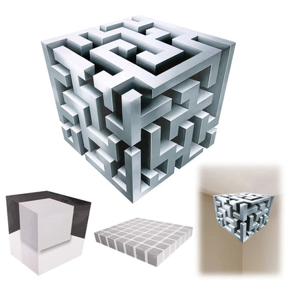 3Pcs 3D Illusion Wall Sticker Removable Corner Wall Decal Optical Illusion Corner Maze Cube Wall Art Home Room Decor Stickers