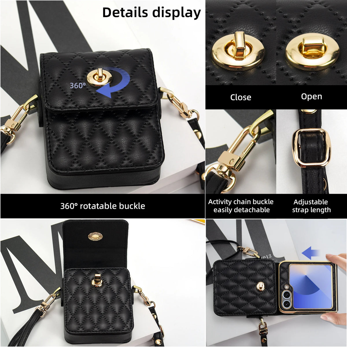 Women&Girls Fashion PU Leather Mini Phone Bag With Adjustable Crossbody Lanyard Strap For Galaxy Z Flip 7/6/5/4/3 Phone Case