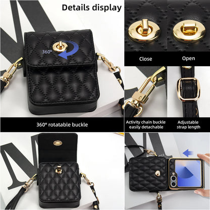 Women&Girls Fashion PU Leather Mini Phone Bag With Adjustable Crossbody Lanyard Strap For Galaxy Z Flip 7/6/5/4/3 Phone Case
