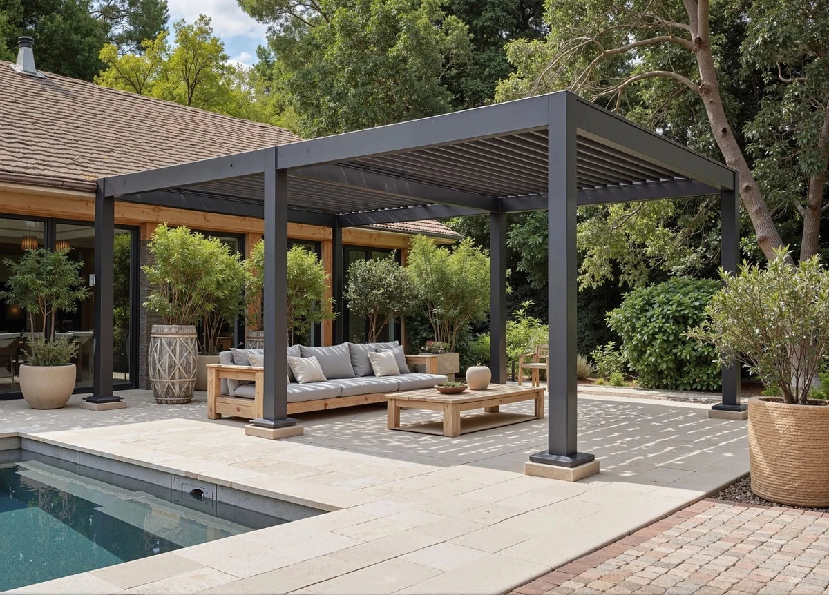 Motorized Bioclimatic Aluminum Pergola Adjustable Louvered Roof Outdoor Garden Gazebo For Patio Yard Deck All Weather Use