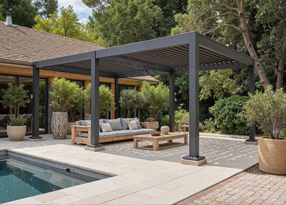 Motorized Bioclimatic Aluminum Pergola Adjustable Louvered Roof Outdoor Garden Gazebo For Patio Yard Deck All Weather Use