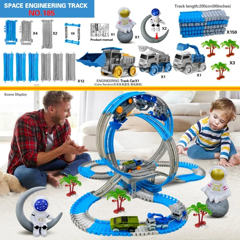 Dinosaur Car Track Set Magic Climbing Flexible Rail Engineering Car Educational Track Car Train Blocks Toys Birthday Gift