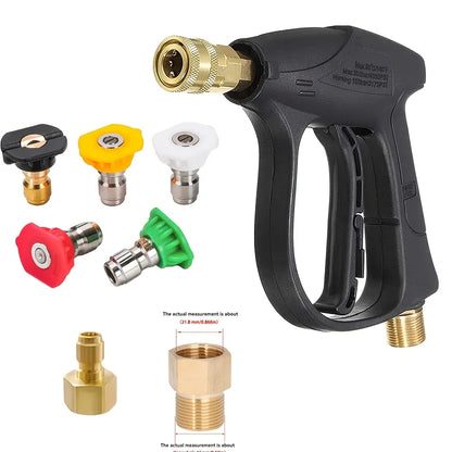 High Pressure Washer Gun, 1/4" & 3/8" Quick Connect, M22-14/15mm, Equipped with 5 Multi-angle Nozzles, Universal Professional
