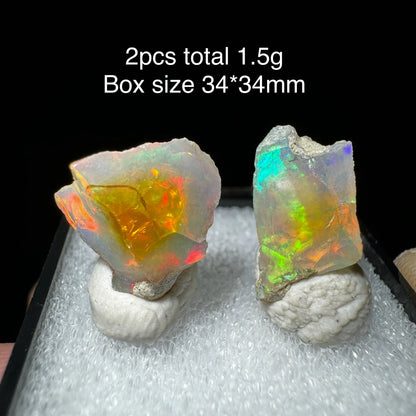 Natural Rare Colorful Ethiopia Opal (No Need Water) Gem Mineral Specimen Box Size:34X34mm (Need Lighting) Sunlight Best