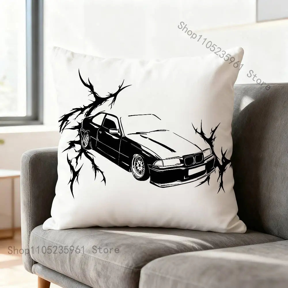 Black White E-E36 Car Pillow Cases for Bedroom Living Room Sofa Home Decor Polyester Cushion Cover with Zipper