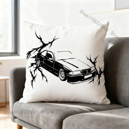 Black White E-E36 Car Pillow Cases for Bedroom Living Room Sofa Home Decor Polyester Cushion Cover with Zipper
