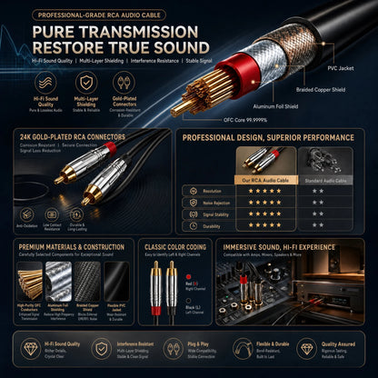 2RCA To 2RCA  Audio Cable 3M 5M 10M 20M 30M HIFI RCA High Fidelity Interconnect Cord for TV DVD DAC Amplifier