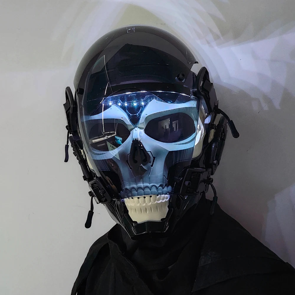 Led Luminous Skeleton Punk Mask Futuristic Techwear Disguise Helmet Gothic Cyber Teenagers Cosplay Masks Accessories