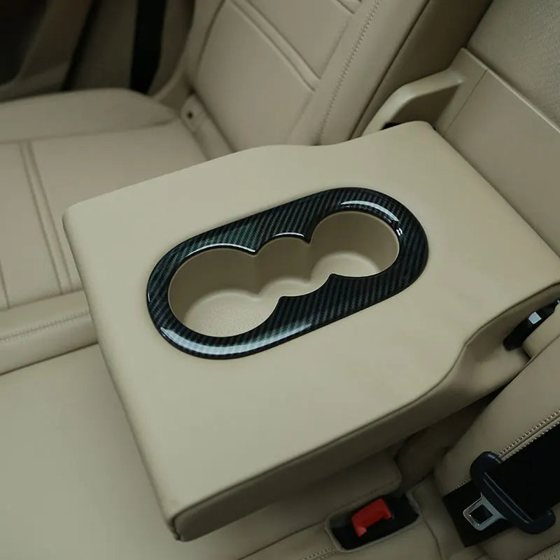 For Porsche Cayenne 2018-2023 ABS Carbon Fiber/Silver Car Rear Seat Water Cup Holder Cover Trim  Stickers Car Accessories