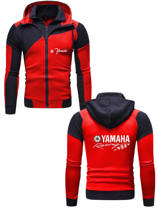 Yamaha hooded motorcycle jacket, Yamaha logo printed sweater pullover, fashionable riding jacket, men's custom zipper hoodie